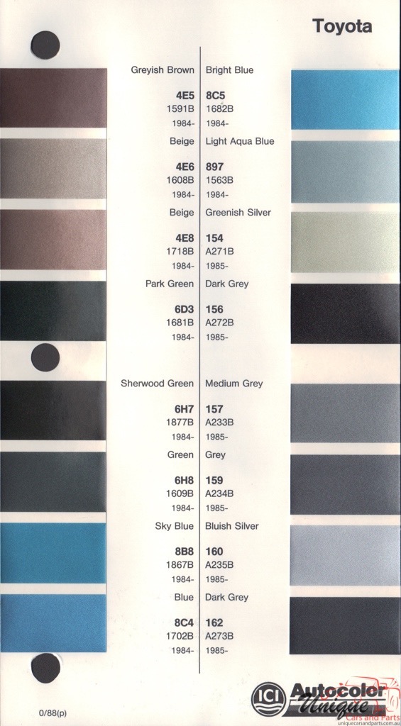 1984 - 1987 Toyota Paint Charts Autocolor